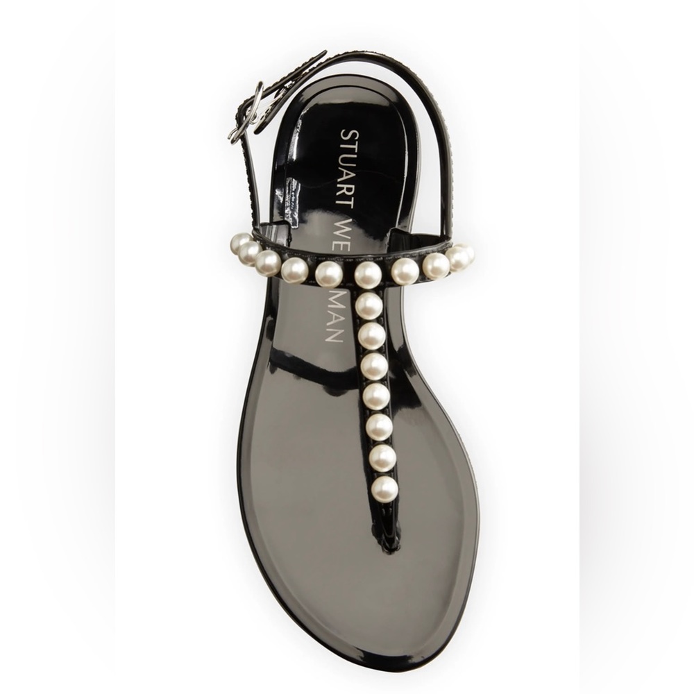 Stuart Weitzman Goldie Pearly Stud Jelly Sandal in Black